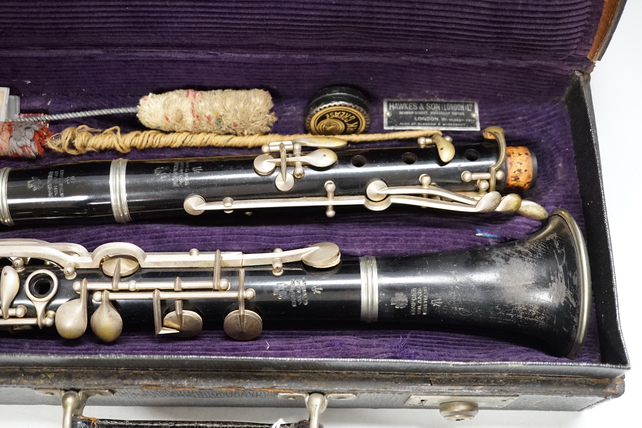 A cased Rampone clarinet, c.1850, stamped to all joints, in a good fitted leather case